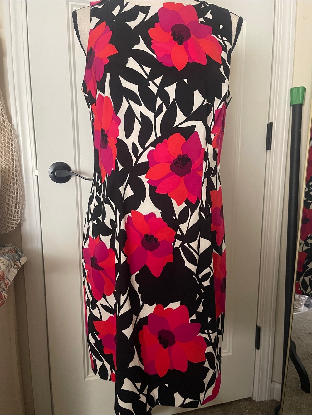 Alyx Black Shift Dress with Pink & Red Floral Print